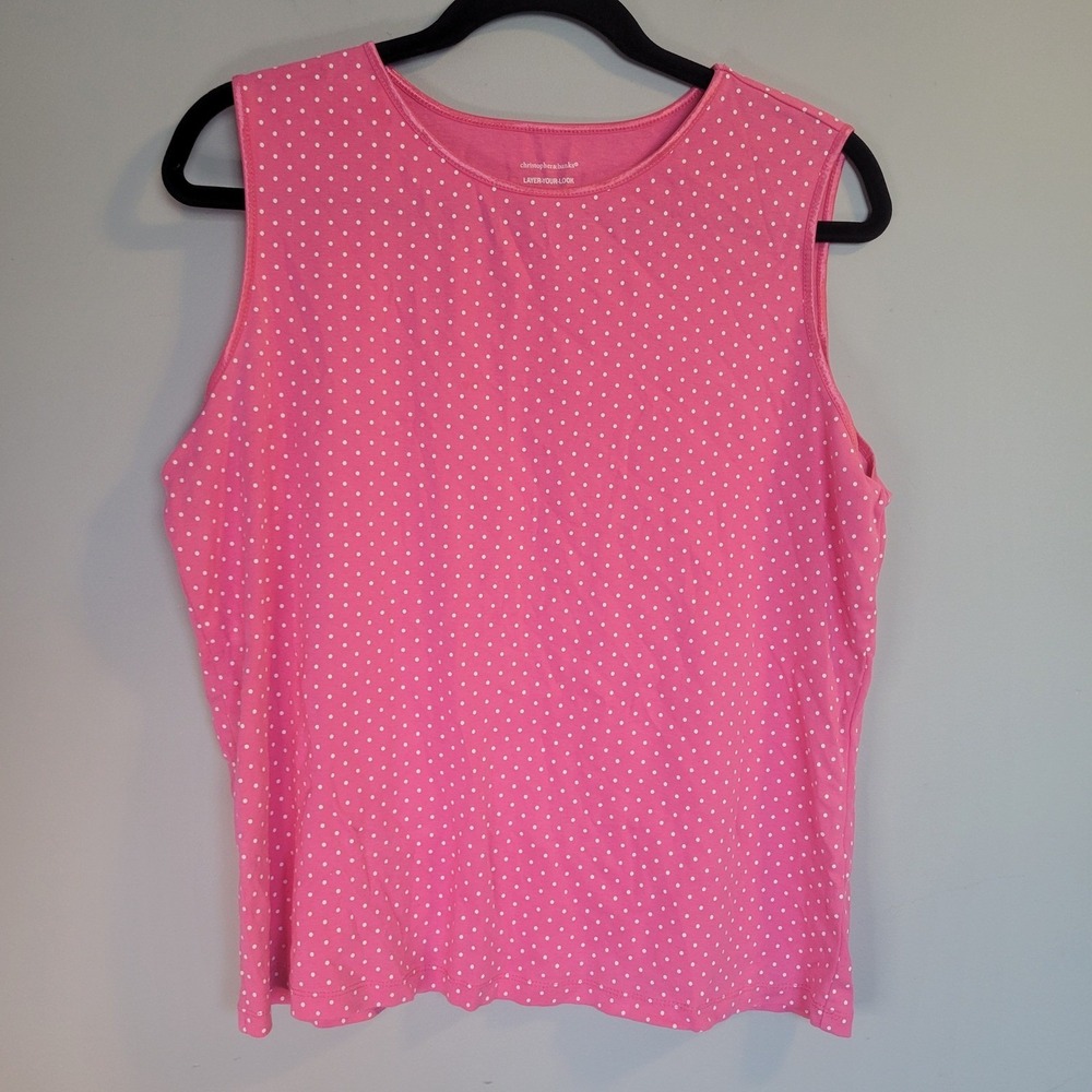 Christopher & Banks Pink Polka Dot Cotton Sleeveless Tank Top XL Layer Your Look